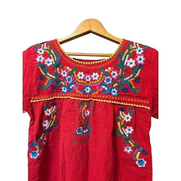 Women's Yzxdorwj Red Embroidered Mexican Style Peasant Top Cotton Small VGC - Picture 3 of 9